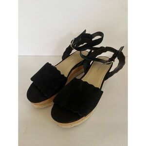 Marc Fisher Faitful Black Suede Platform Wedge Sandals Women’s Size 9